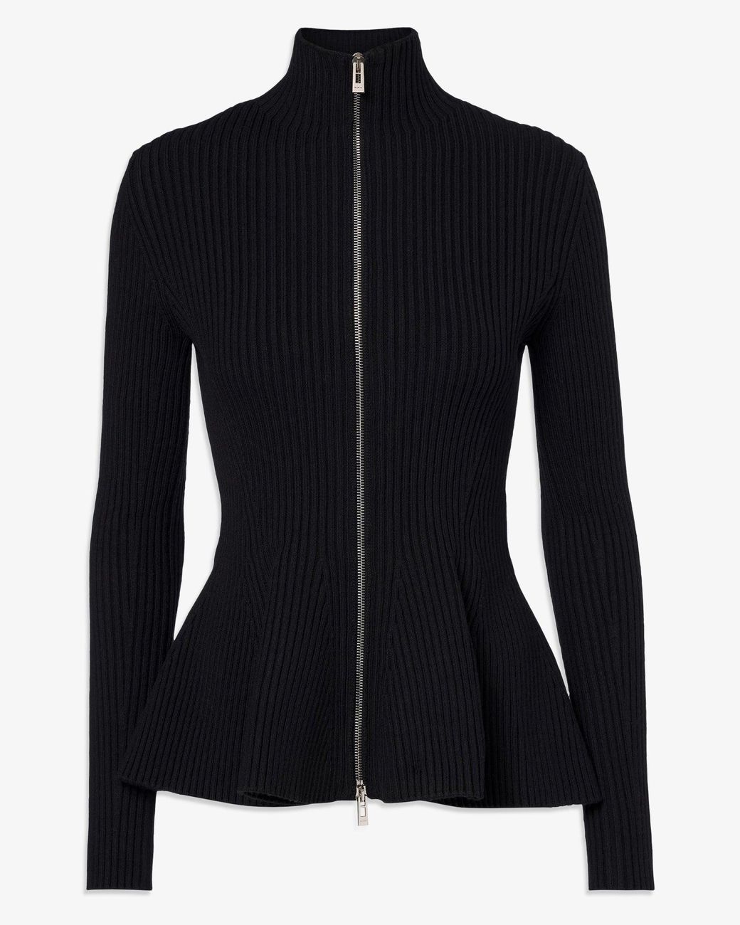 Alaïa Black Ribbed Peplum Wool Cardigan