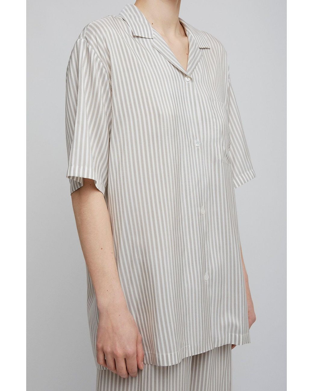 The Row Jorge White Grey Silk Shirt