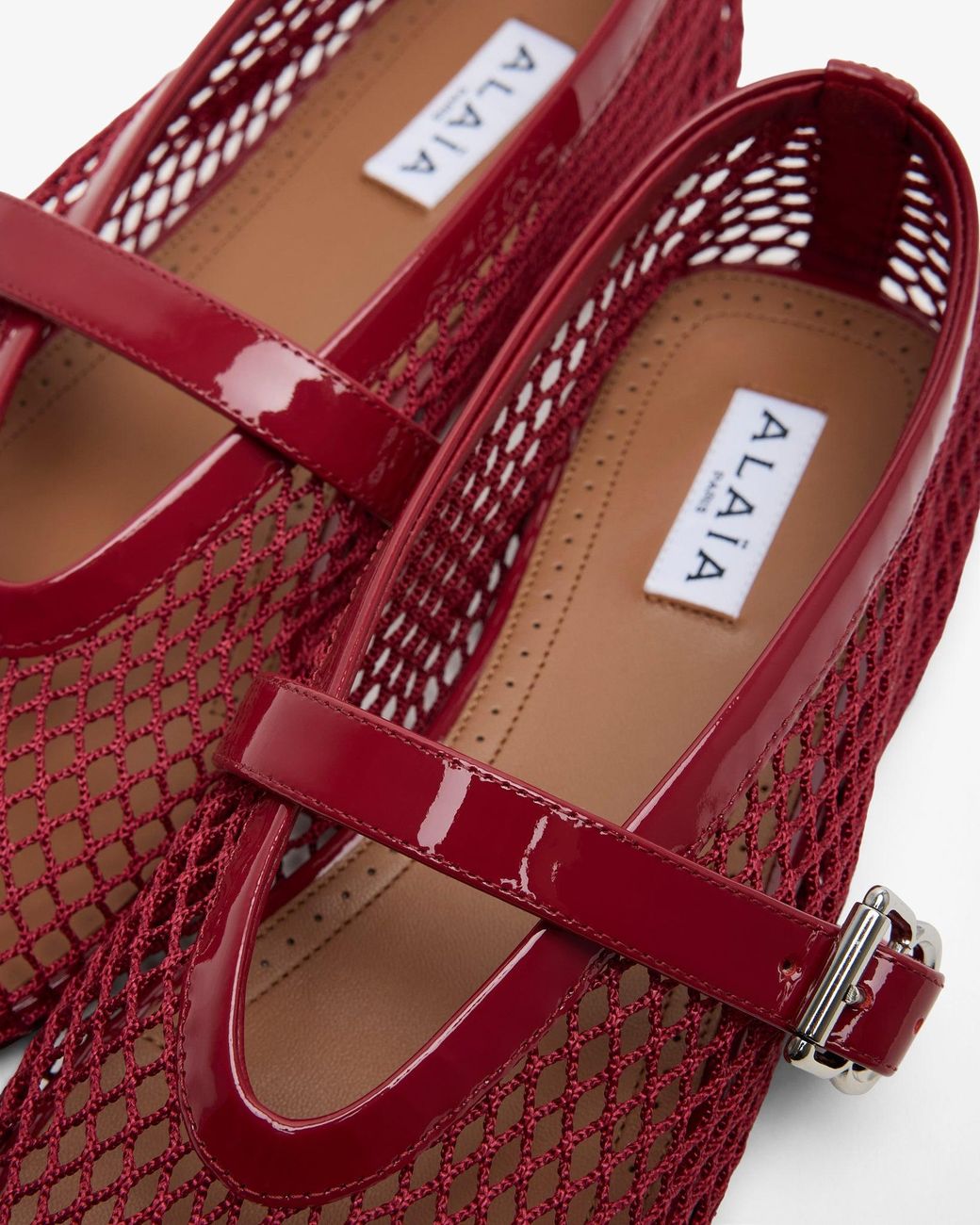 Alaïa Red Patent Mesh Ballet Flats
