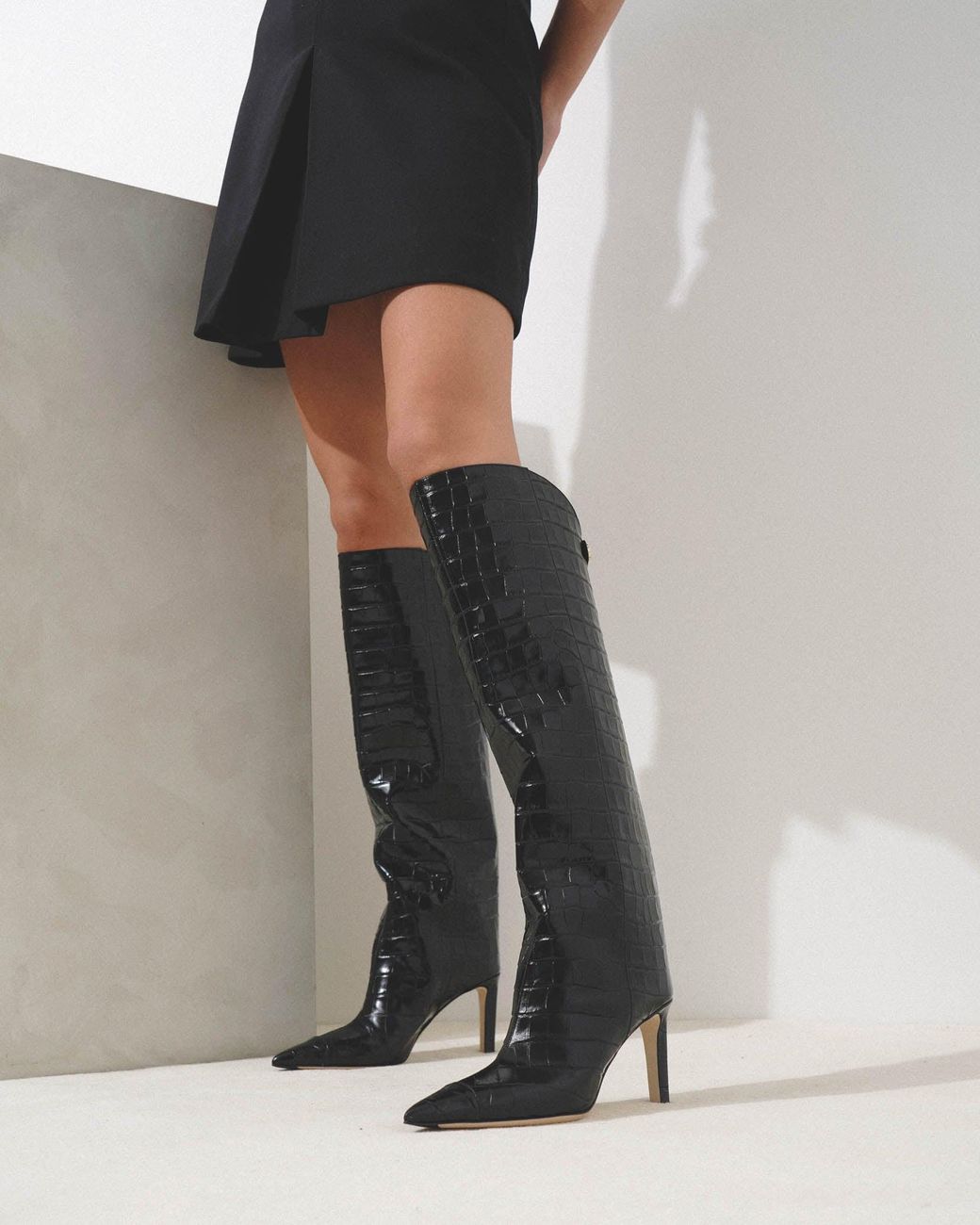 Jimmy Choo Alizze 85 Embossed Leather Boots in Black | Lyst