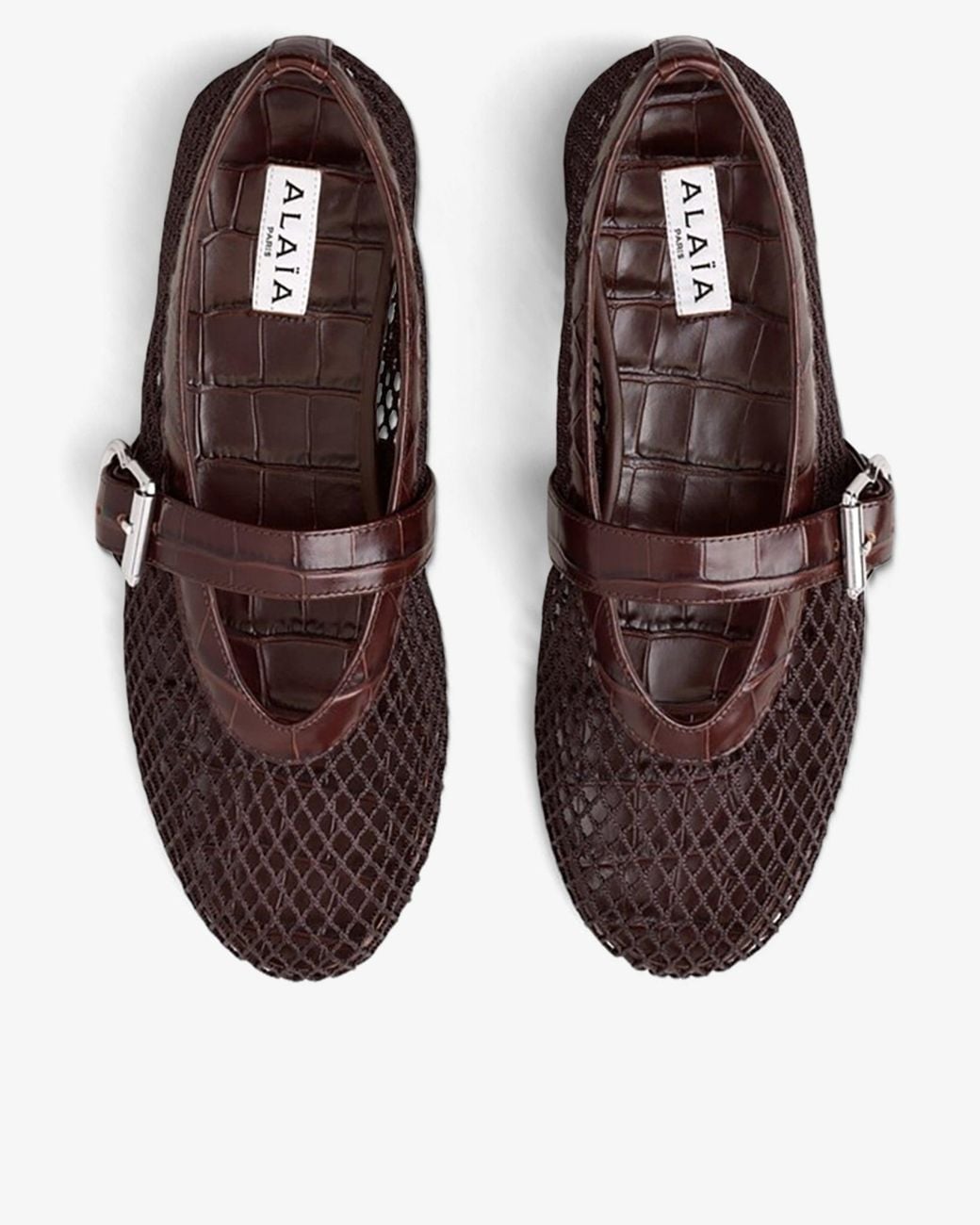 Alaïa Brown Embossed Leather Mesh Ballet Flats