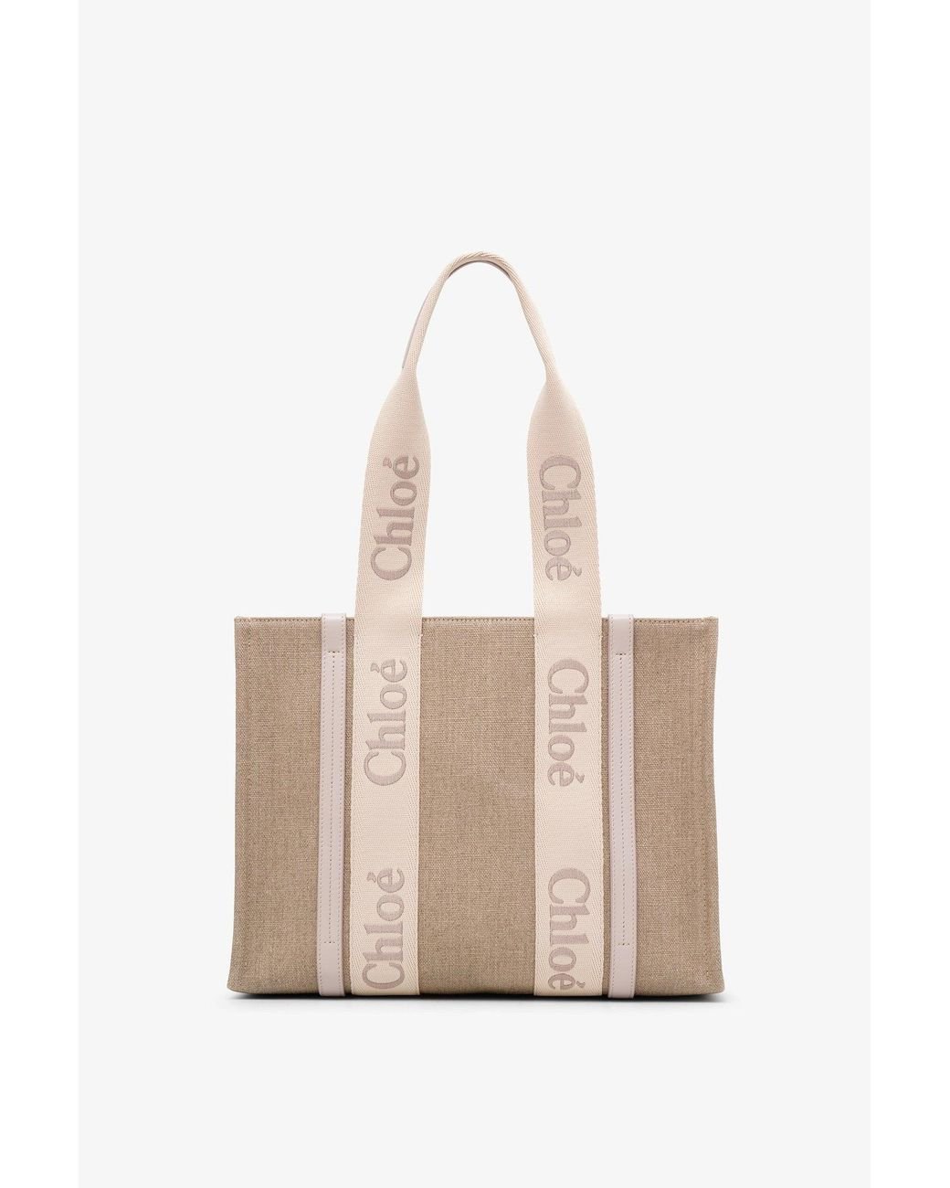 Chloé Woody Wild Grey Medium Tote Bag in Natural | Lyst