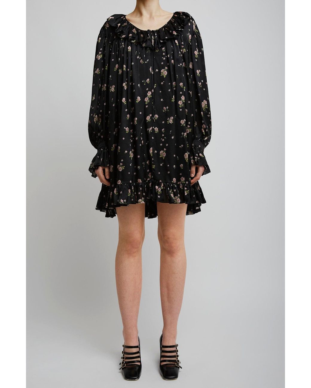 Chloé Black Gathered Mini Silk Dress