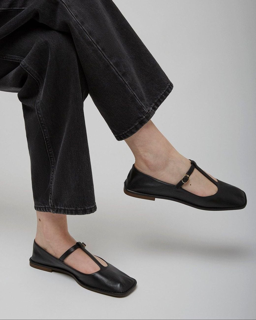 The Row White Square T-Strap Soft Ballerina Flats
