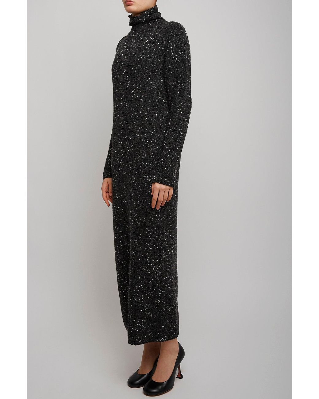 The Row Black Melani Charcoal Melange Cashmere Dress