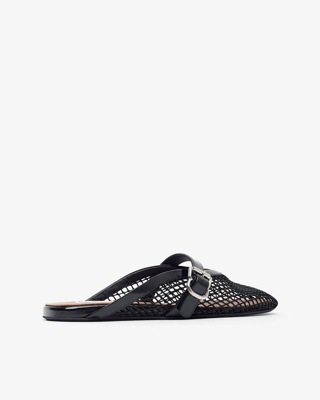 Alaïa White Patent Black Mesh Mule Flats