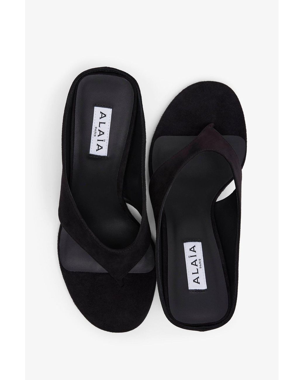 Alaïa White Black 75 Wedge Tong Sandals