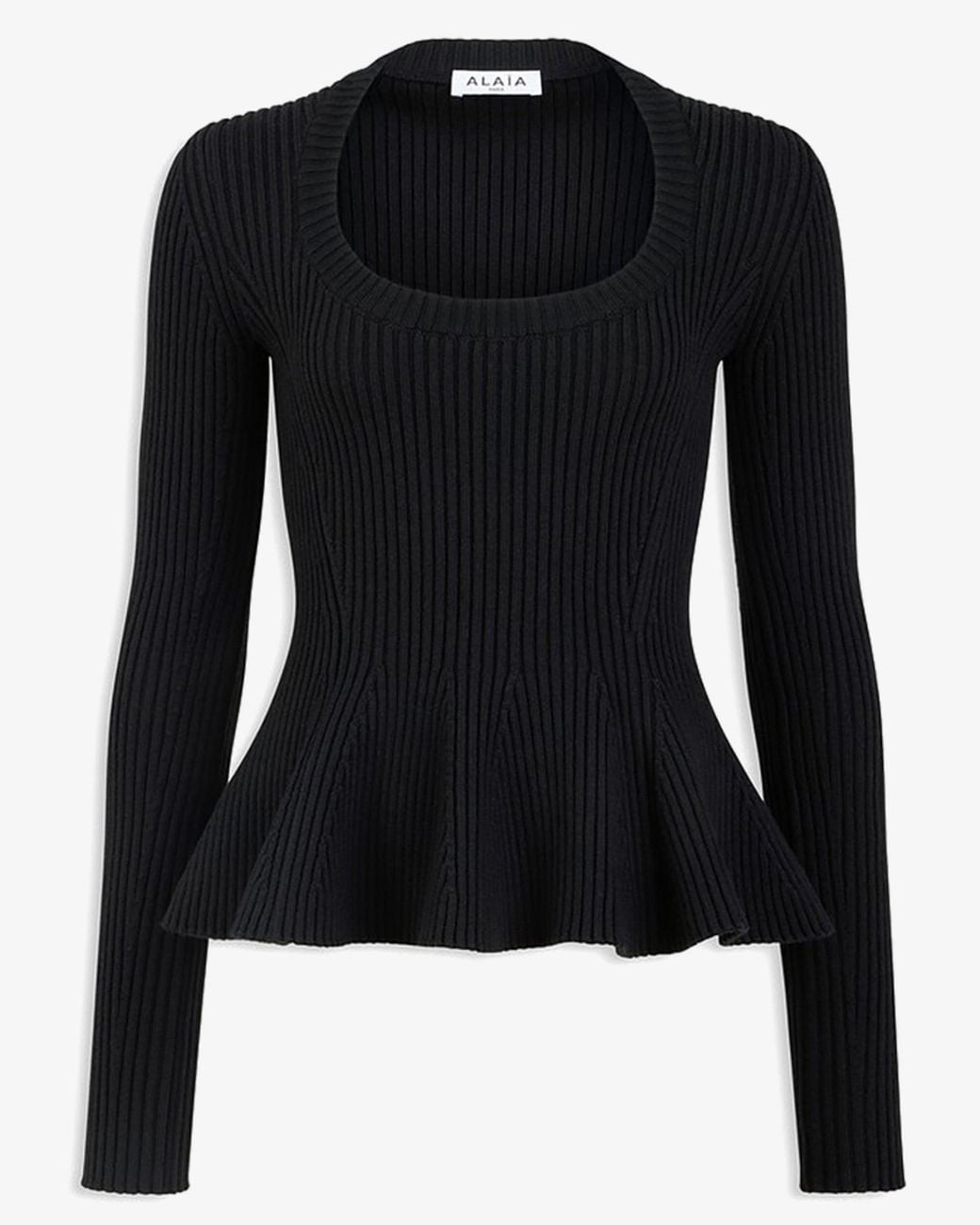 Alaïa Black Ribbed Peplum Wool Sweater