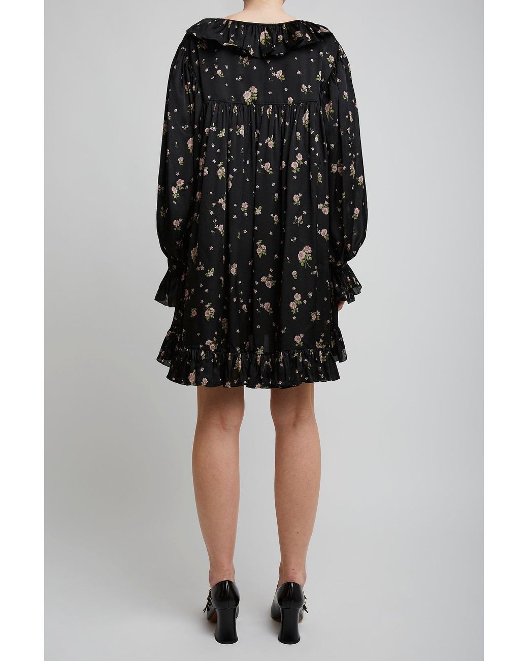 Chloé Black Gathered Mini Silk Dress