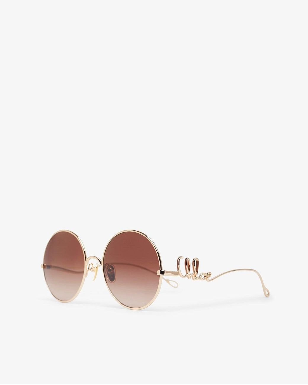 Chloé White Round Gold Brown Sunglasses