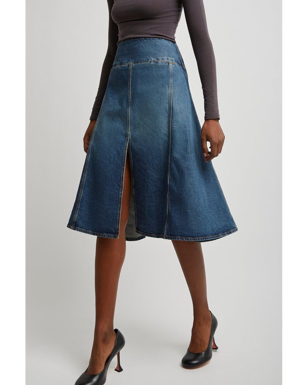 Alaïa Blue Mid-Rise Denim Midi Skirt