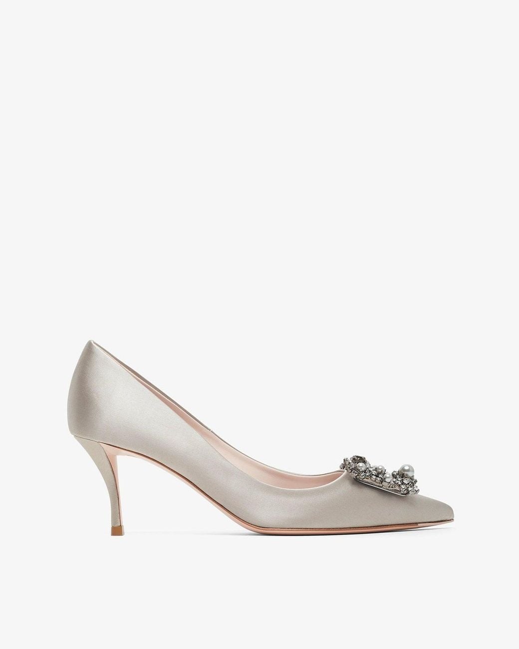 Roger Vivier White Flower 65 Beige Strass Satin Pumps