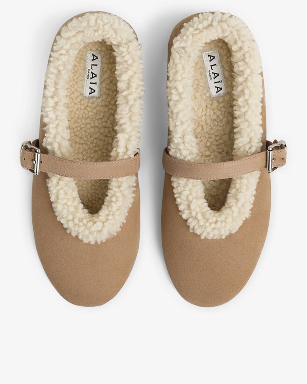 Alaïa Natural Merino Shearling Ballet Flats