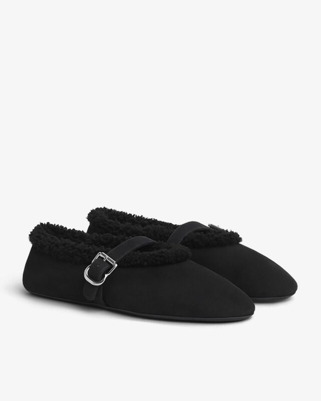 Alaïa Black Merino Shearling Ballet Flats