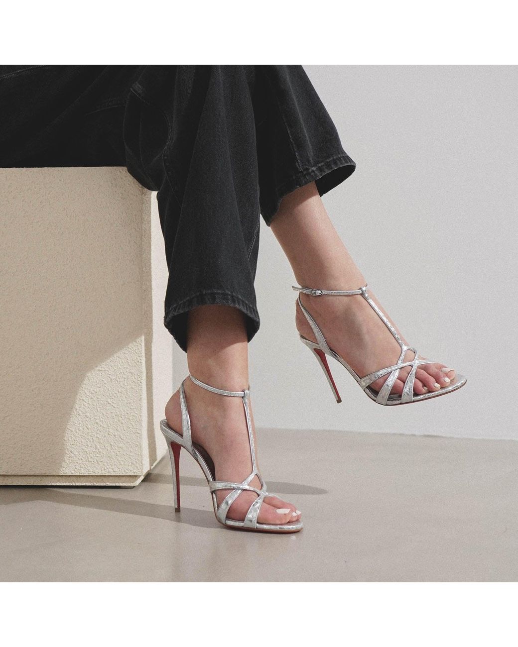 Christian Louboutin Tangueva 100 Silver Sandals in White Lyst