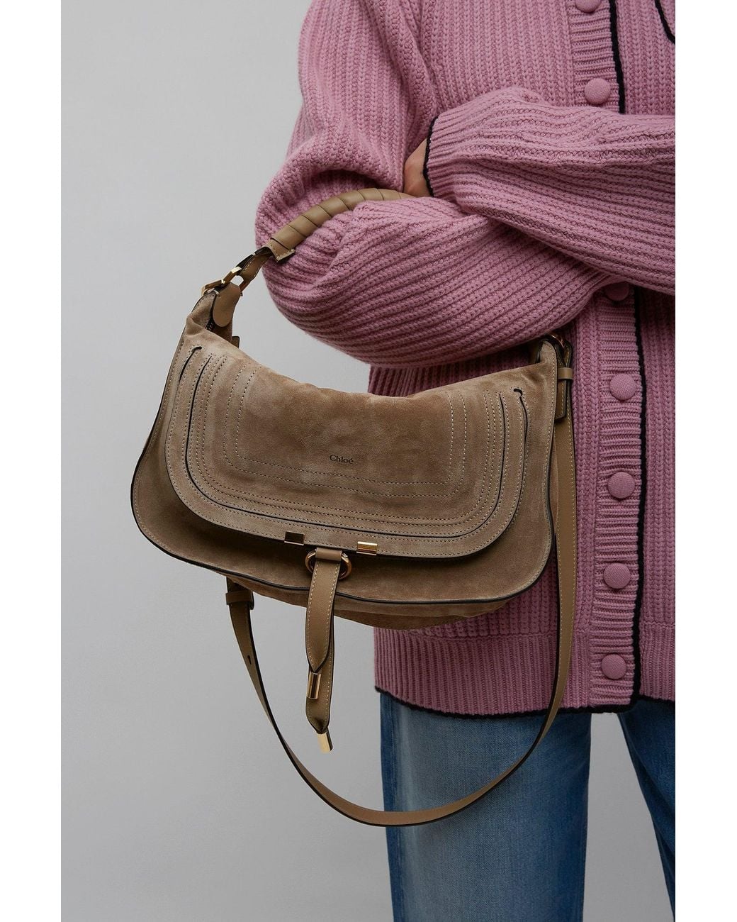 Chloé Multicolor Marcie Small Light Beige Shoulder Bag