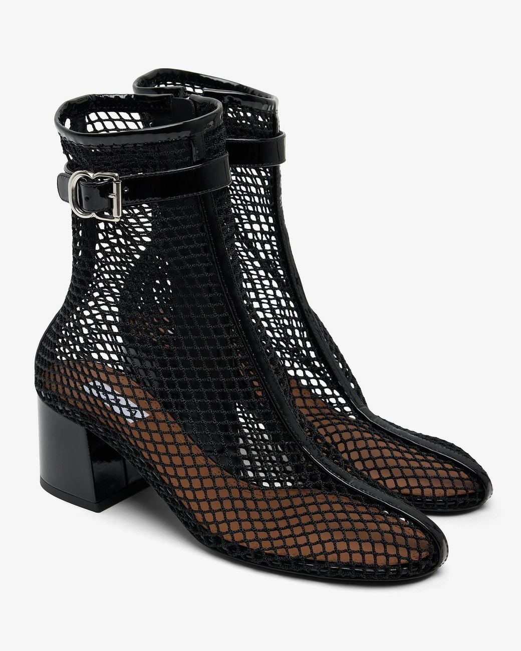 Alaïa Black Patent Mesh 55 Ankle Boots