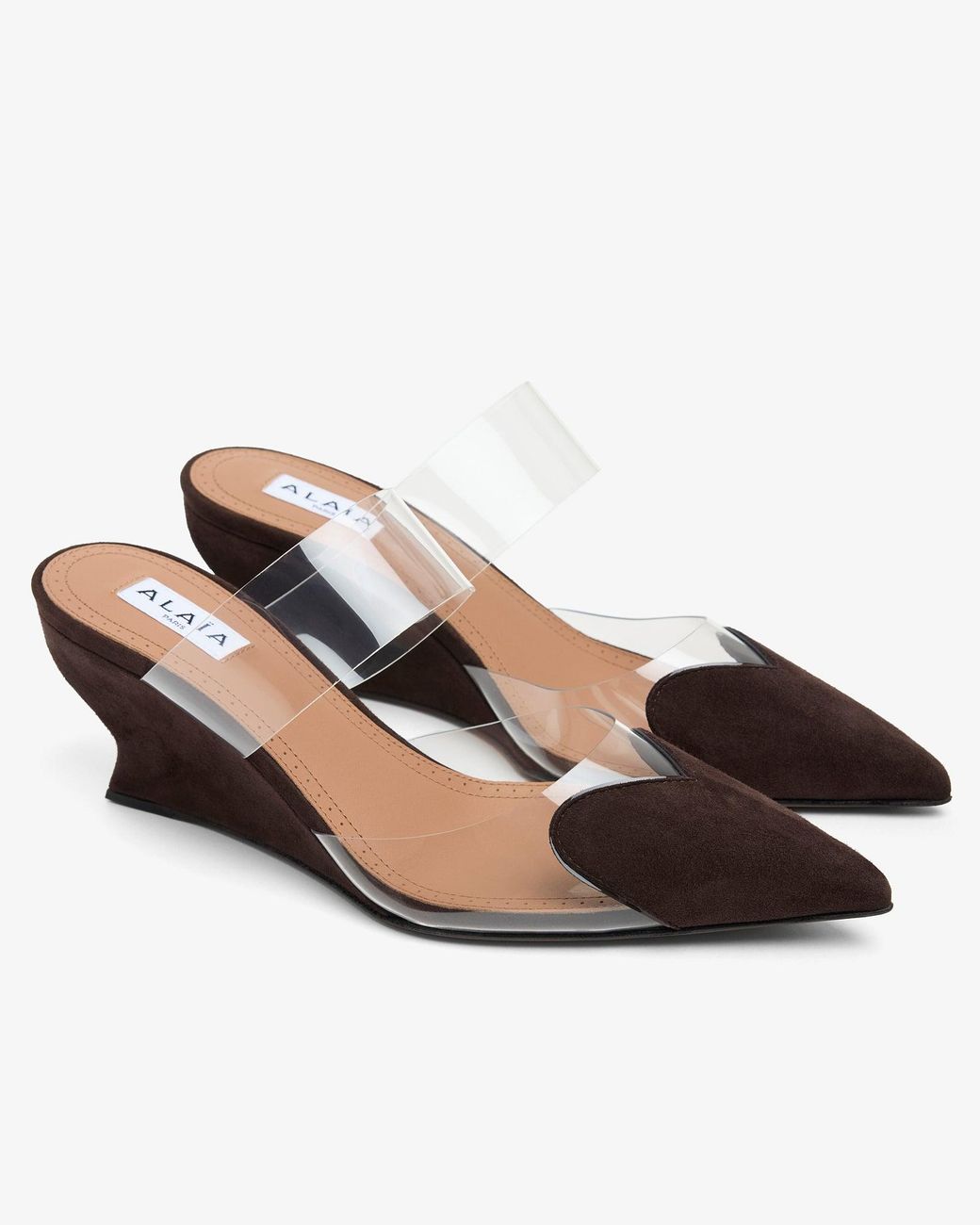 Alaïa Brown Coeur 60 Suede Wedge Mules