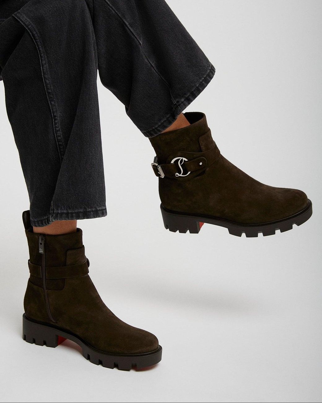Christian Louboutin Black Dianouchette Dark Brown Suede Boots