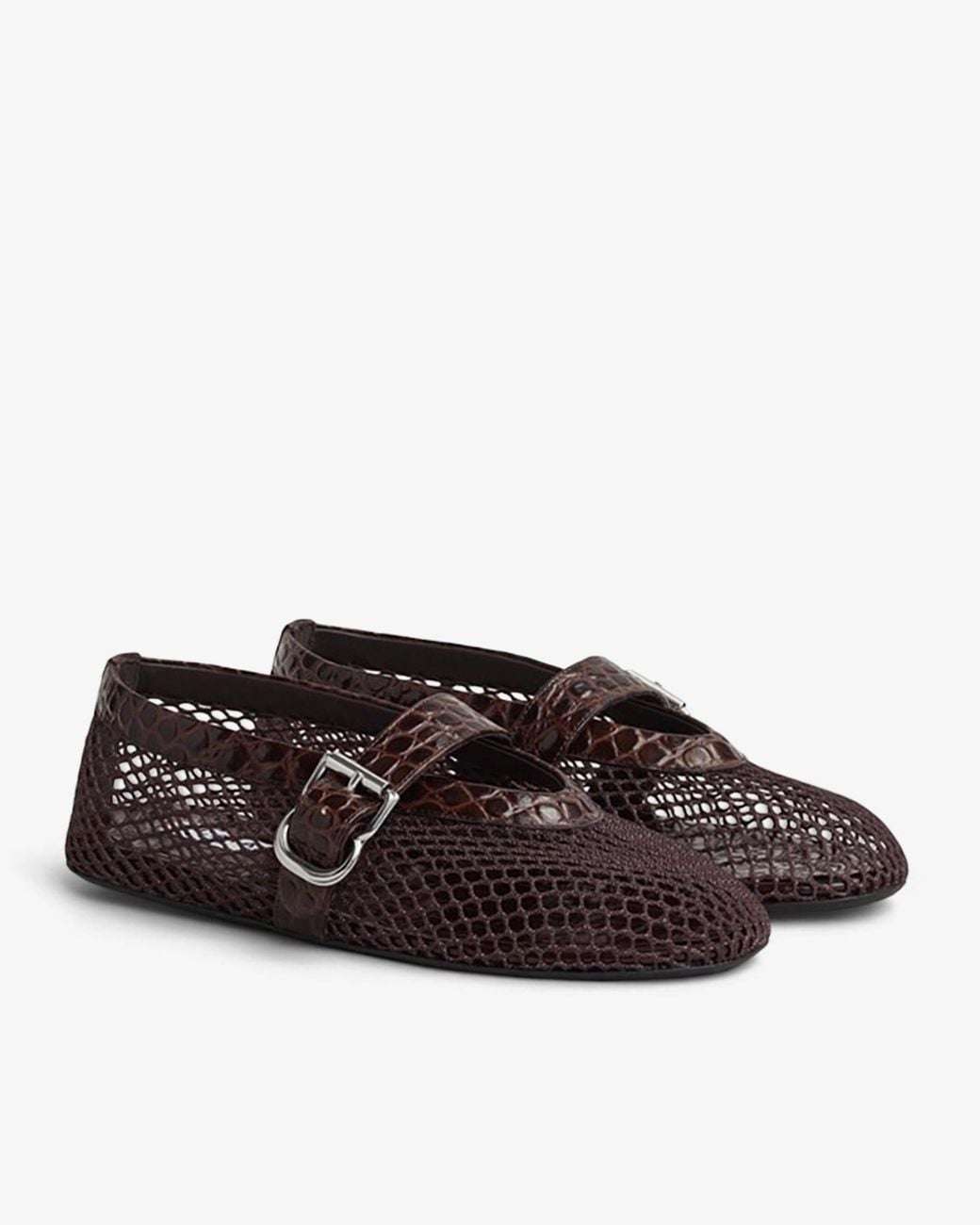 Alaïa Brown Embossed Leather Mesh Ballet Flats