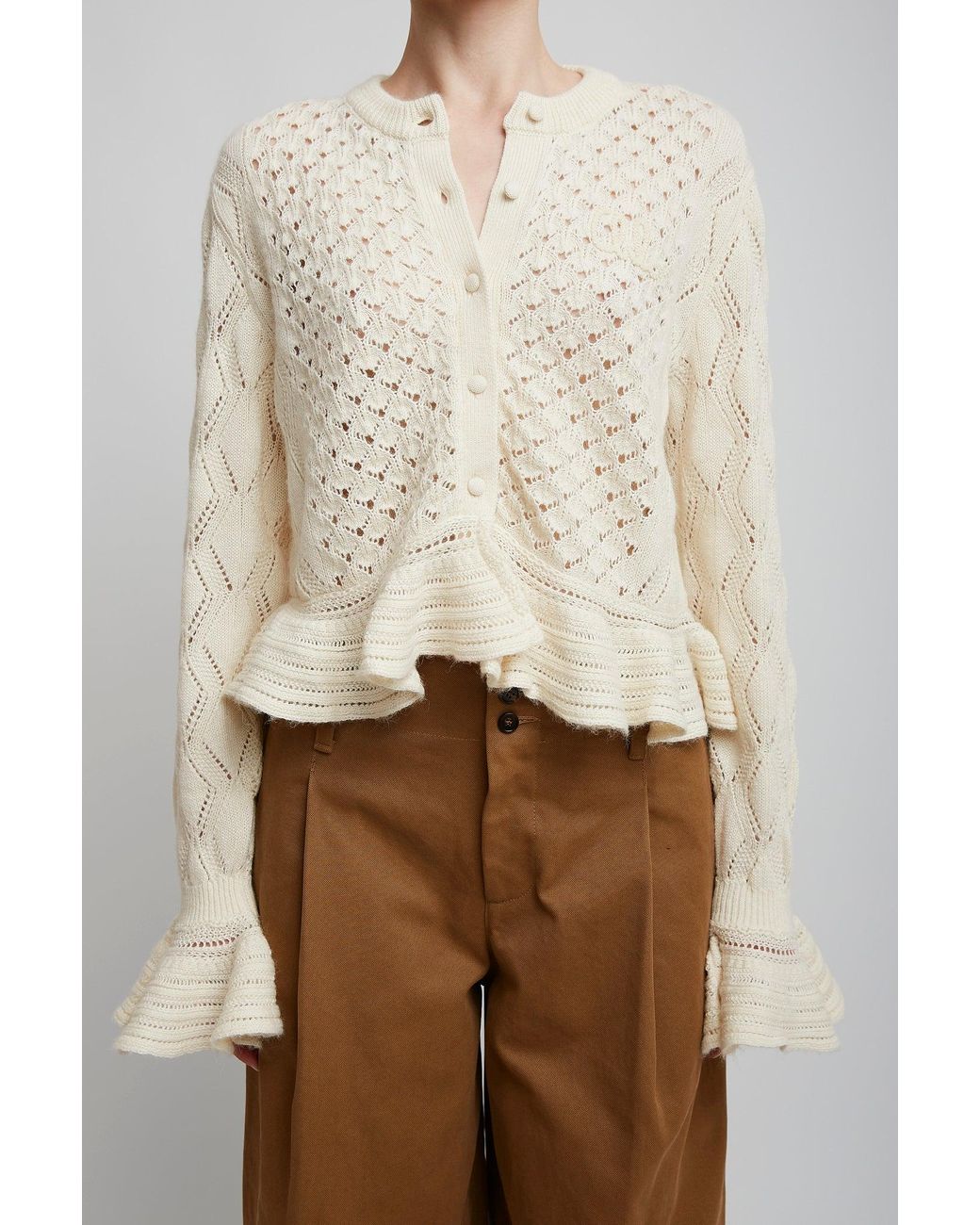 Chloé Ruffled Knit Cardigan in White | Lyst