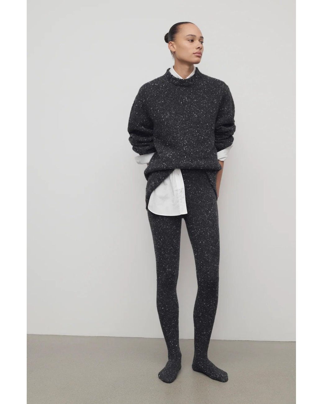 The Row Black Mumu Charcoal Melange Cashmere Tights