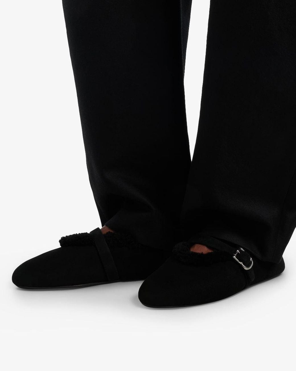 Alaïa Black Merino Shearling Ballet Flats