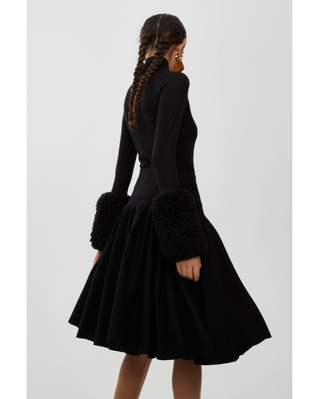 Alaïa Black Pleated Knit Midi Skirt