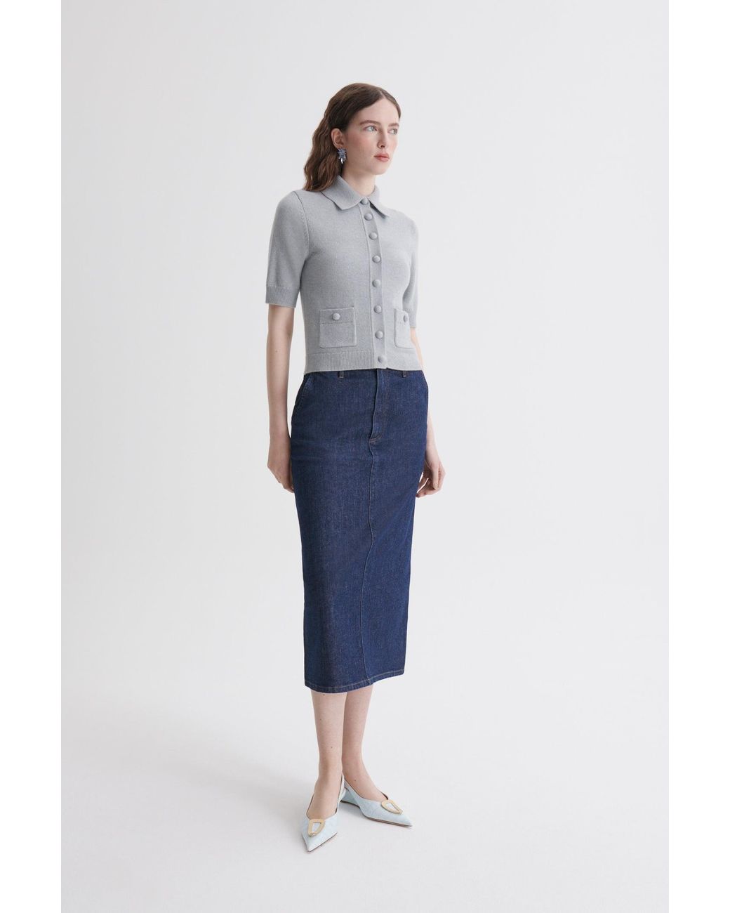 Scanlan Theodore Cashmere Short Sleeve Cardigan in Gray | Lyst