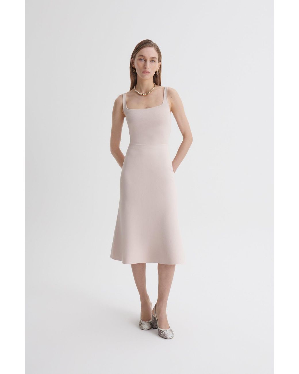 scanlan theodore crepe knit bralette dress pink Square Camisole in floor length gowns