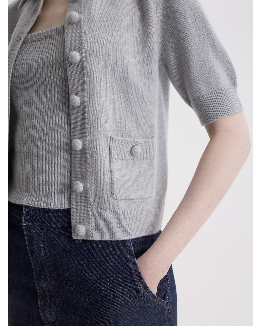 Scanlan Theodore Cashmere Short Sleeve Cardigan in Gray | Lyst
