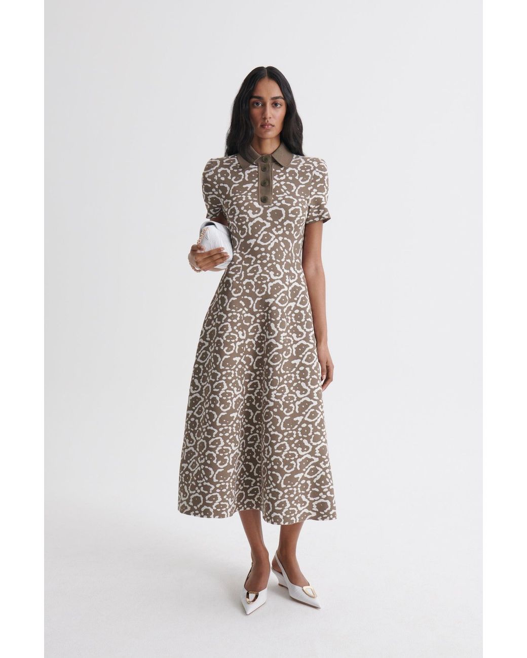 Scanlan Theodore Crepe Knit Jacquard Shirt Dress in White | Lyst