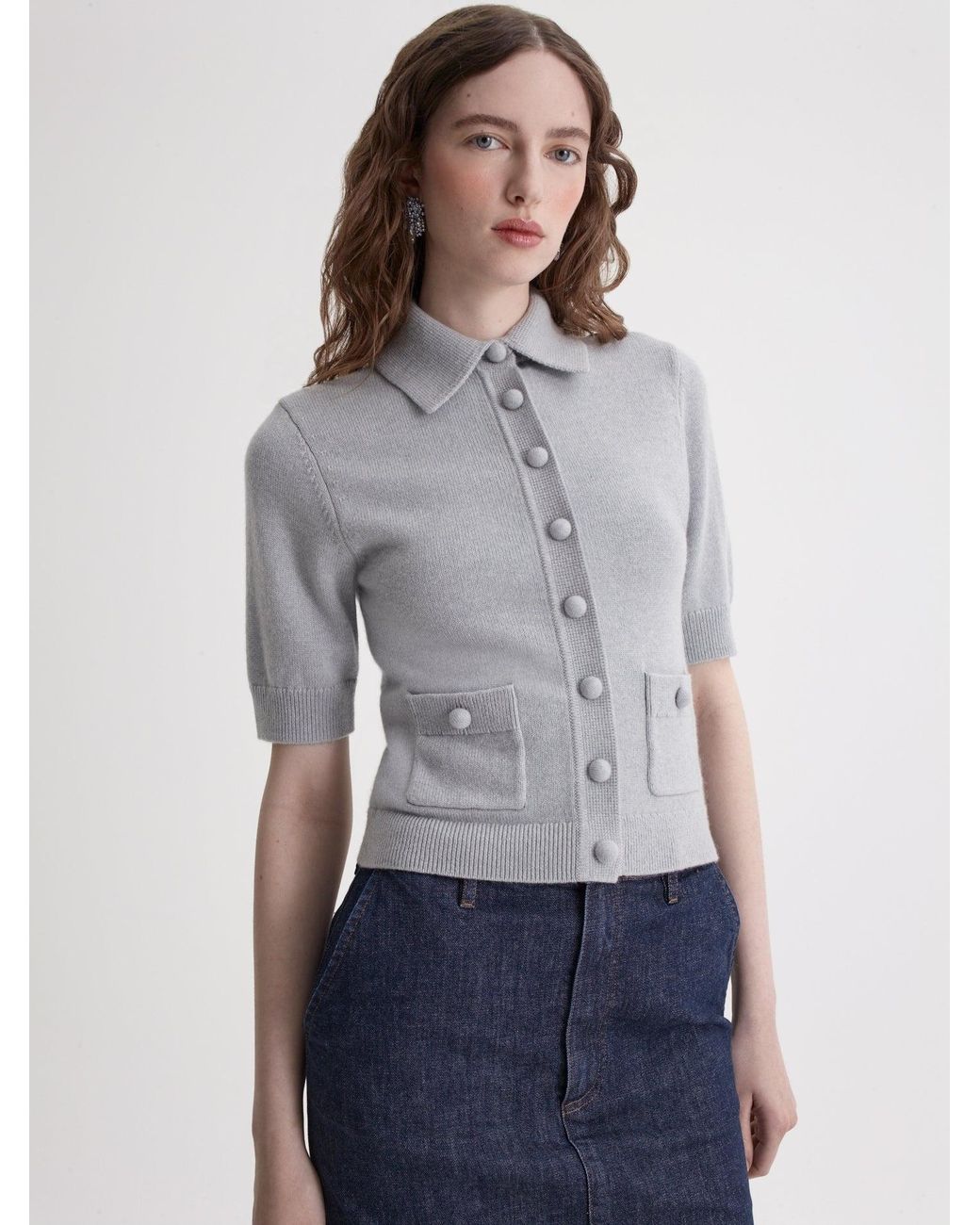 Scanlan Theodore Cashmere Short Sleeve Cardigan in Gray | Lyst