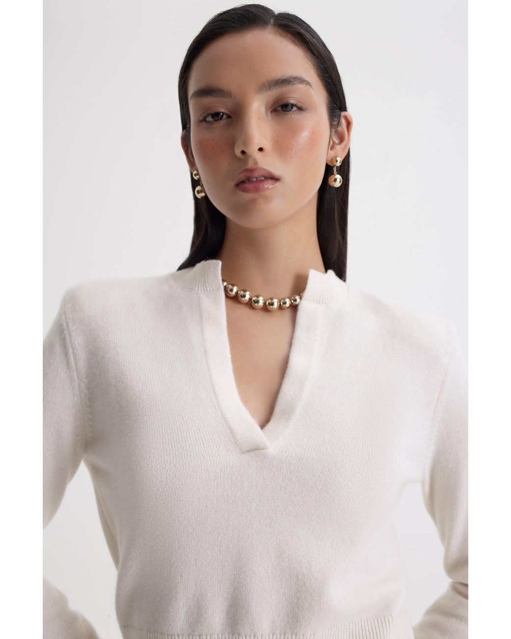 Scanlan Theodore White Cashmere Placket Sweater