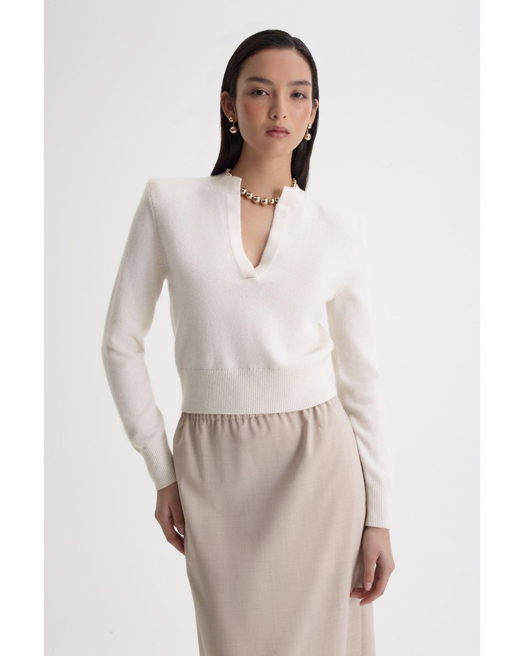 Scanlan Theodore White Cashmere Placket Sweater