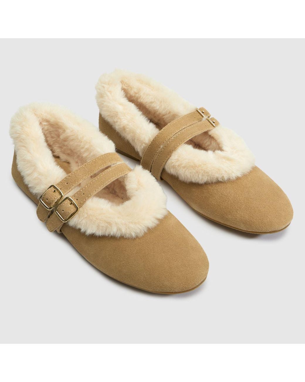 Schuh Natural Leni Suede Shearling Ballet Flats