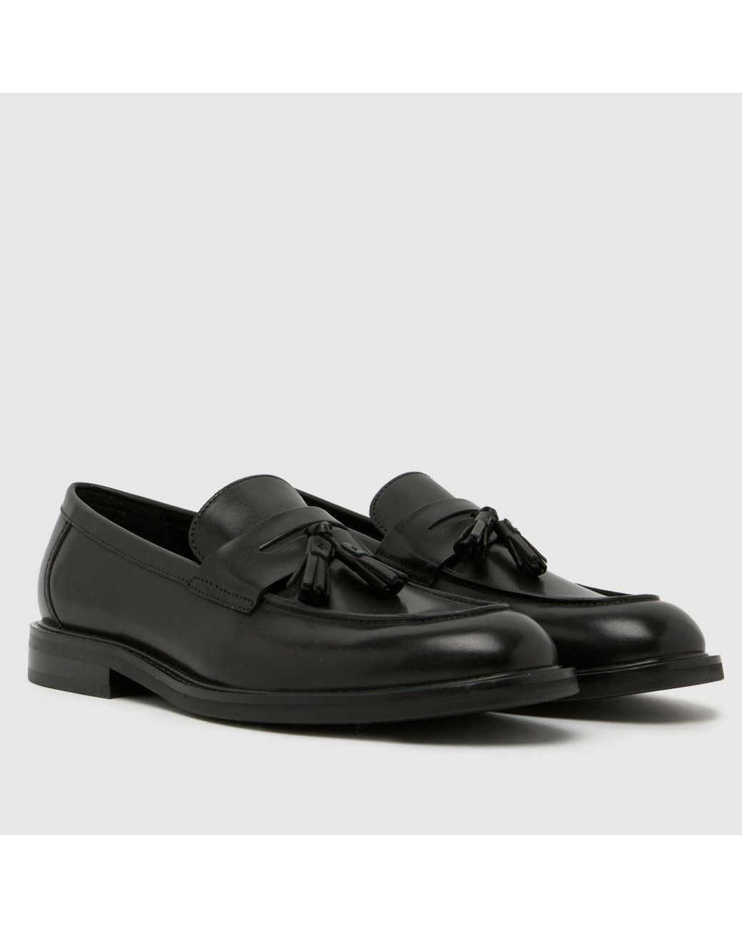 Schuh Black Rugby Leather Tassel Loafer Shoes for men