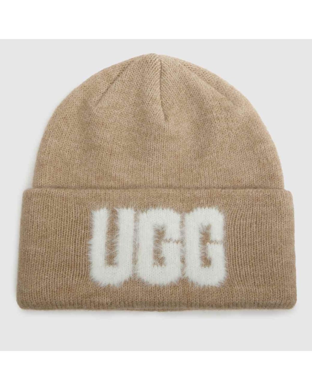 Ugg Natural Fuzzy Logo Beanie