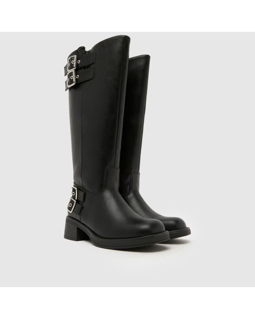 Schuh Black Disk Buckle Biker Boots