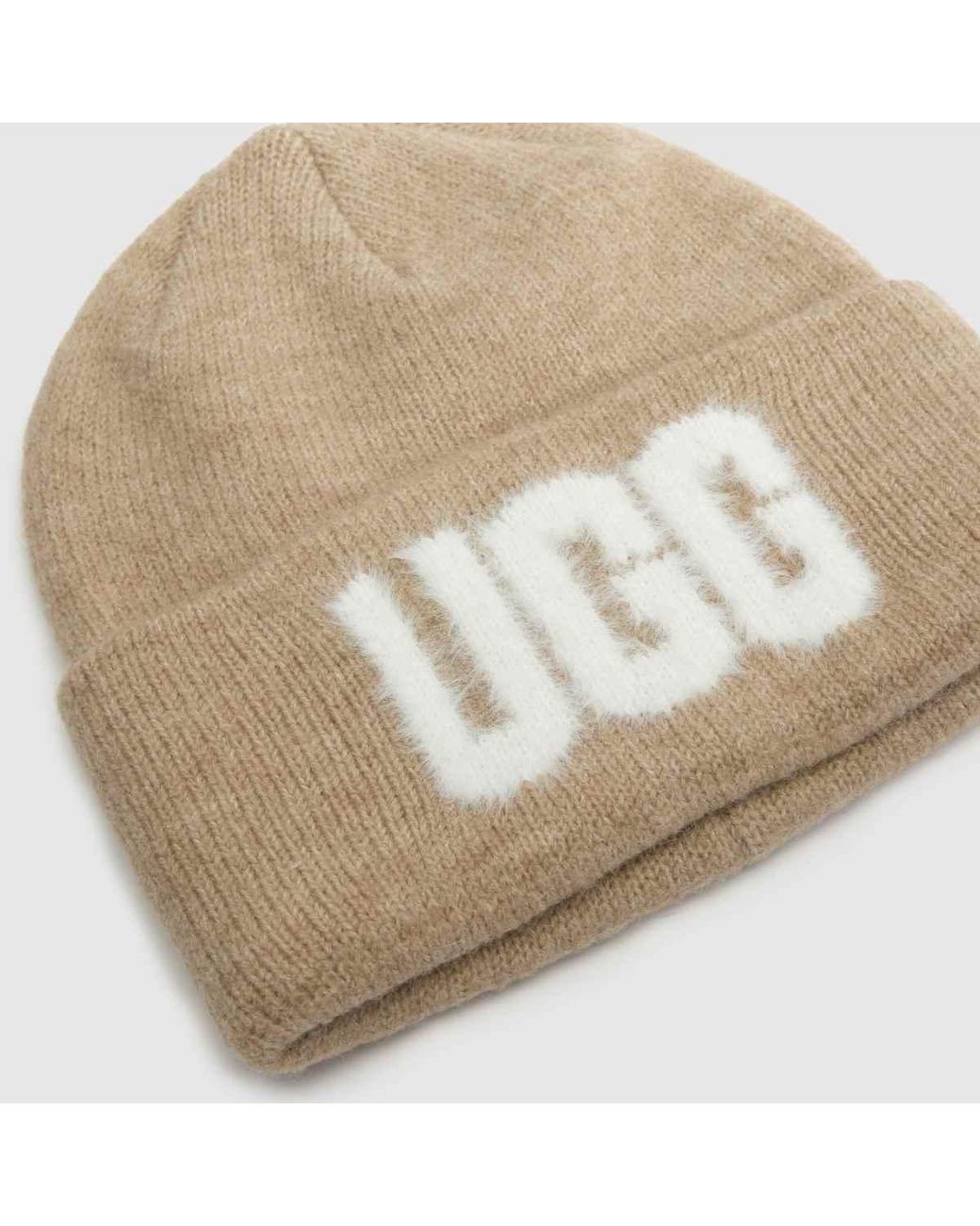 Ugg Natural Fuzzy Logo Beanie