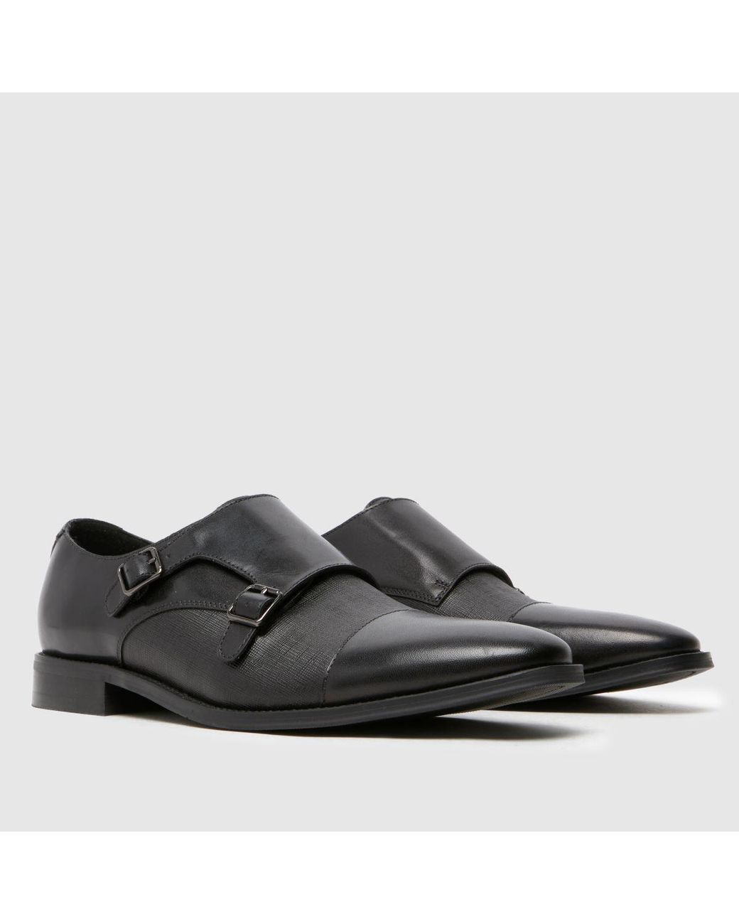 Schuh Black Rocky Leather Monk Shoes for men