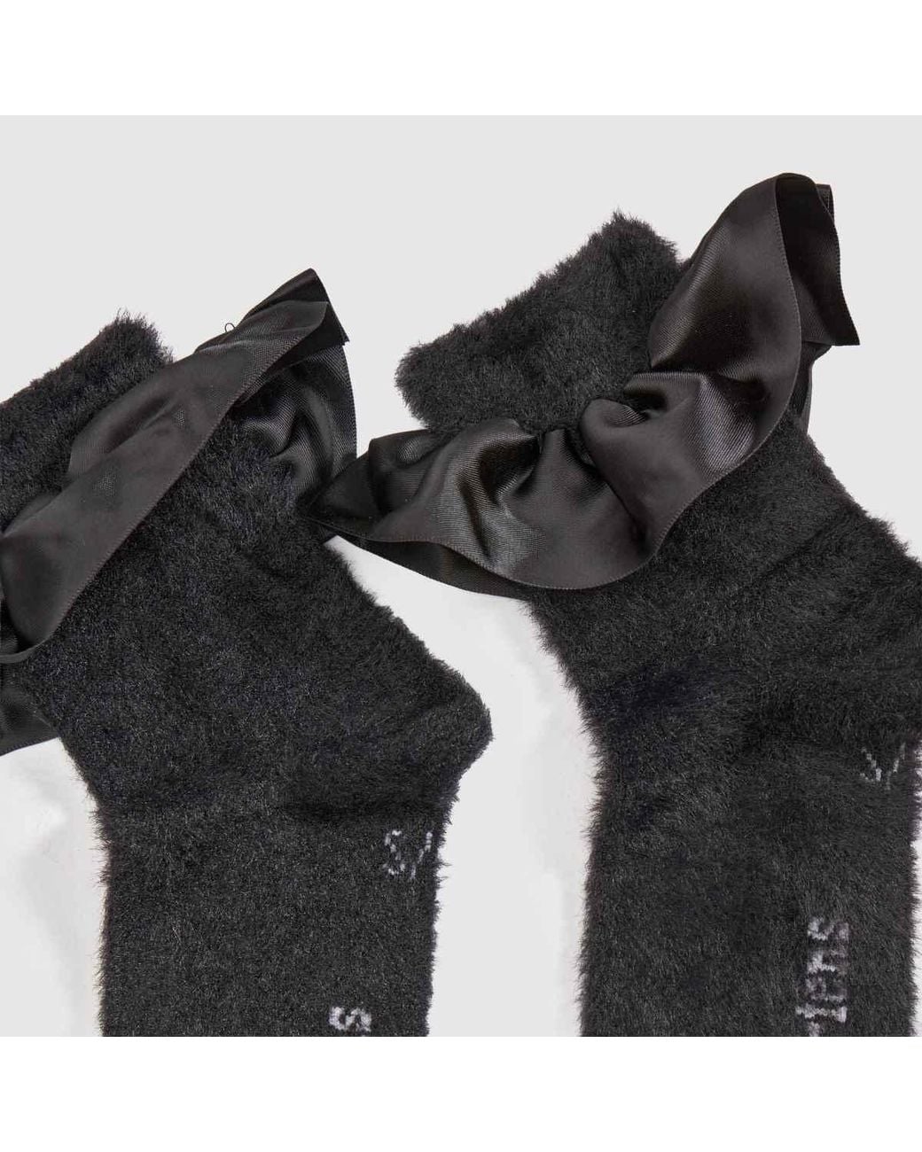 Dr. Martens Black Satin Frill Fluffy Sock