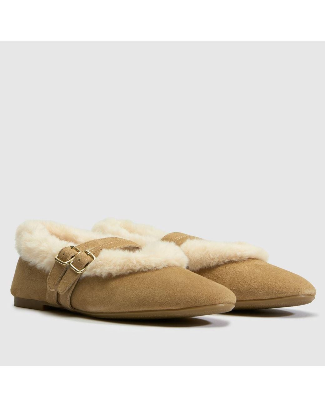 Schuh Natural Leni Suede Shearling Ballet Flats