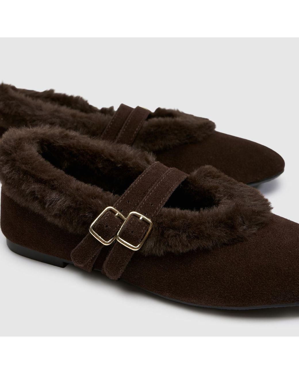 Schuh Brown Leni Suede Shearling Ballet Flats