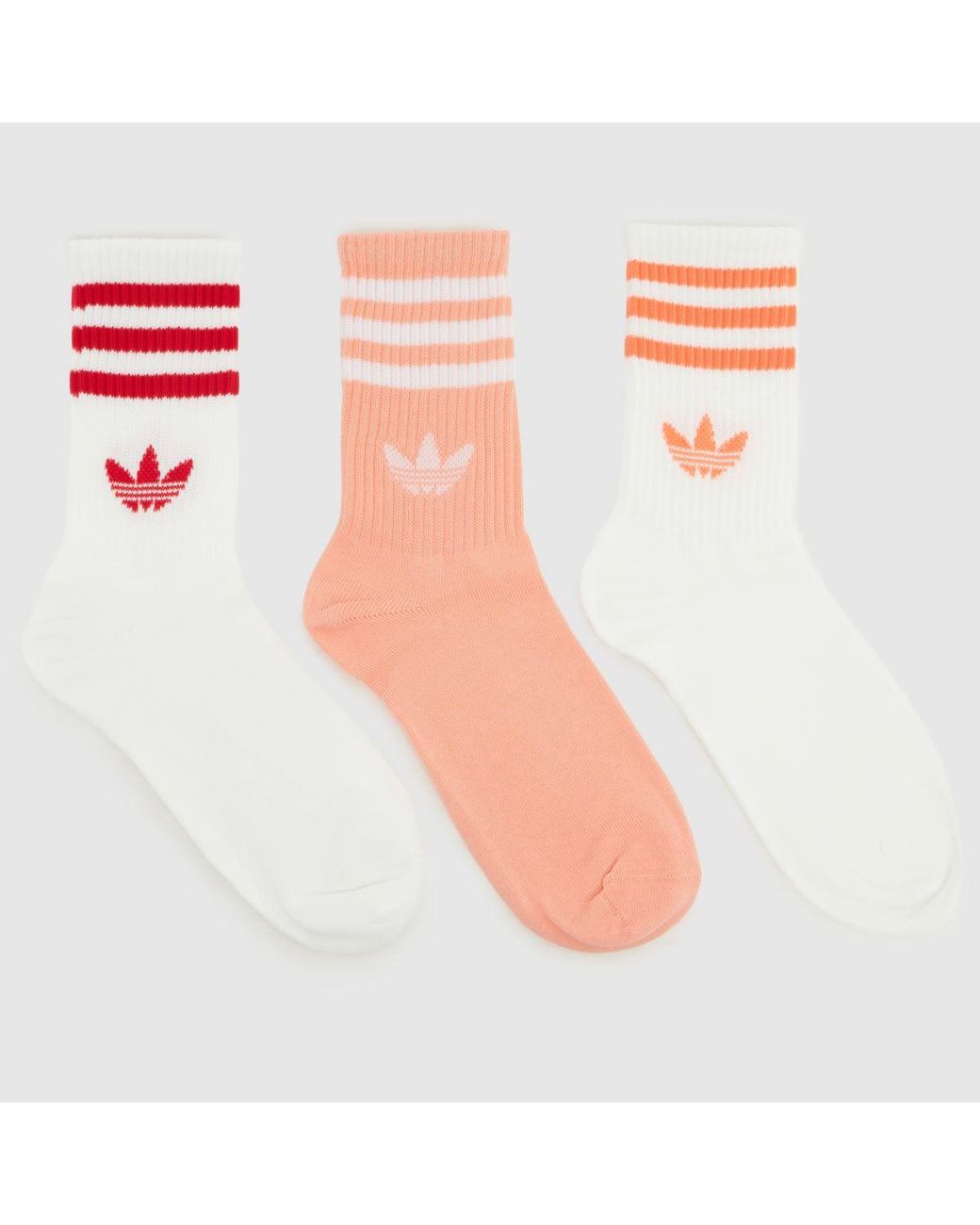 Adidas White Kids Org Stripe Crew Sock 3 Pk