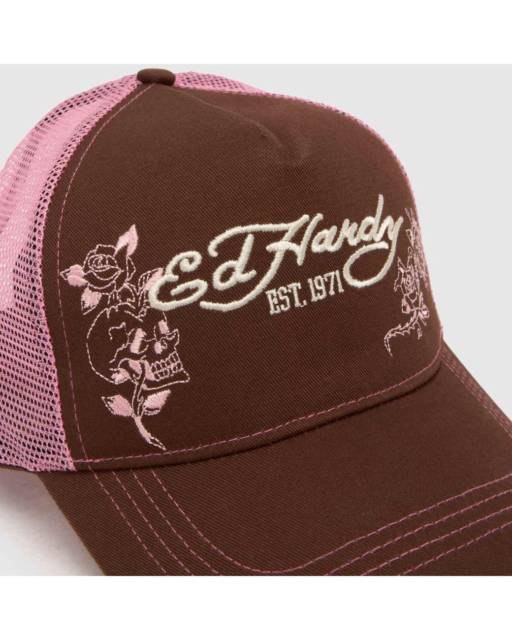 Ed Hardy Brown Embroiderey Trucker