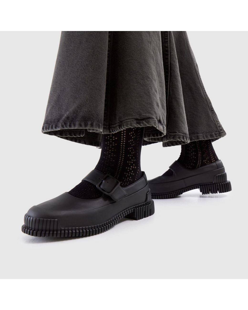 Camper Black Pix Heeled Mary Jane Flats