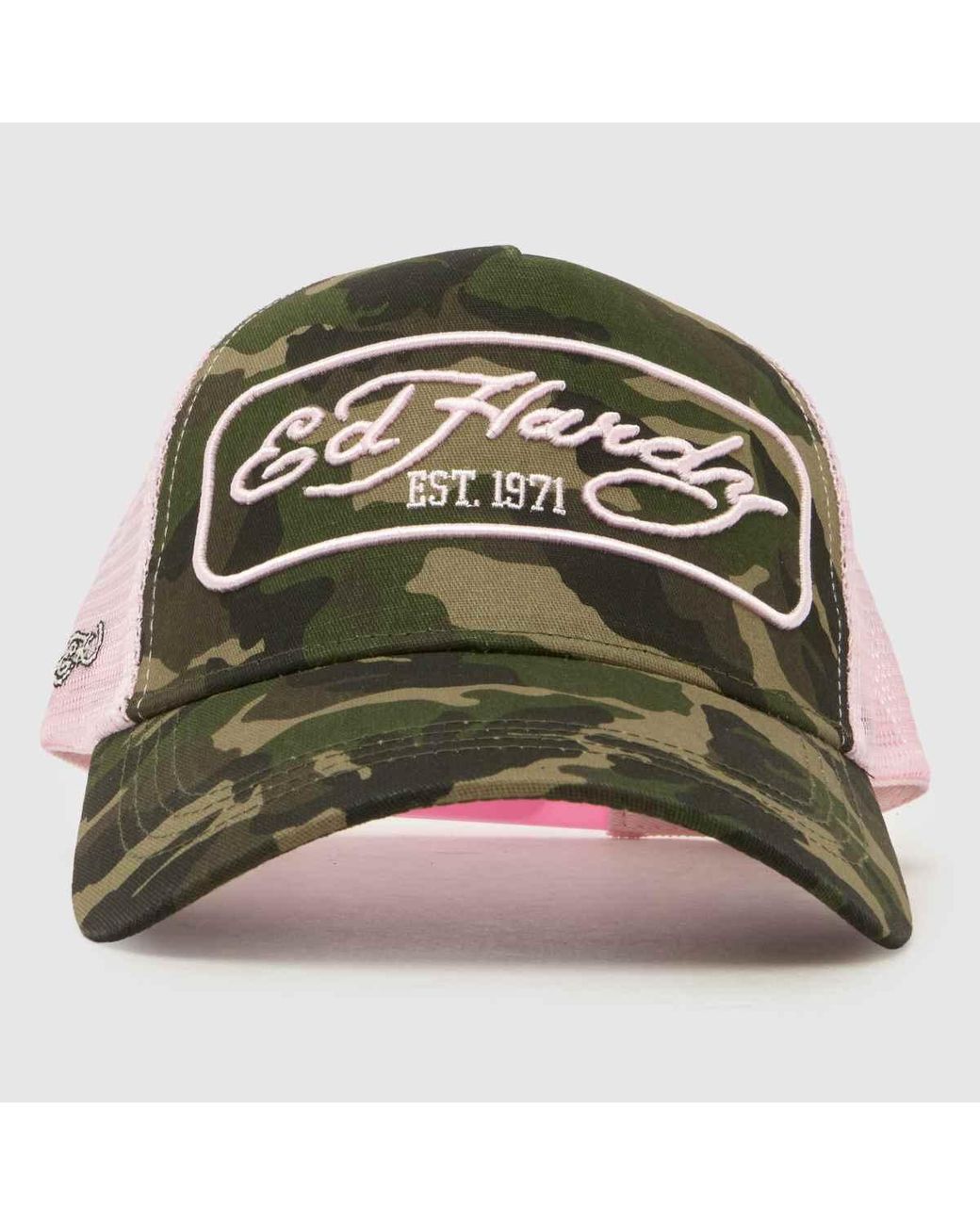 Ed Hardy Green 1971 Camo 5 Panel Trucker Cap
