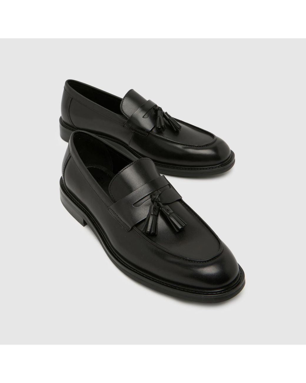 Schuh Black Rugby Leather Tassel Loafer Shoes for men