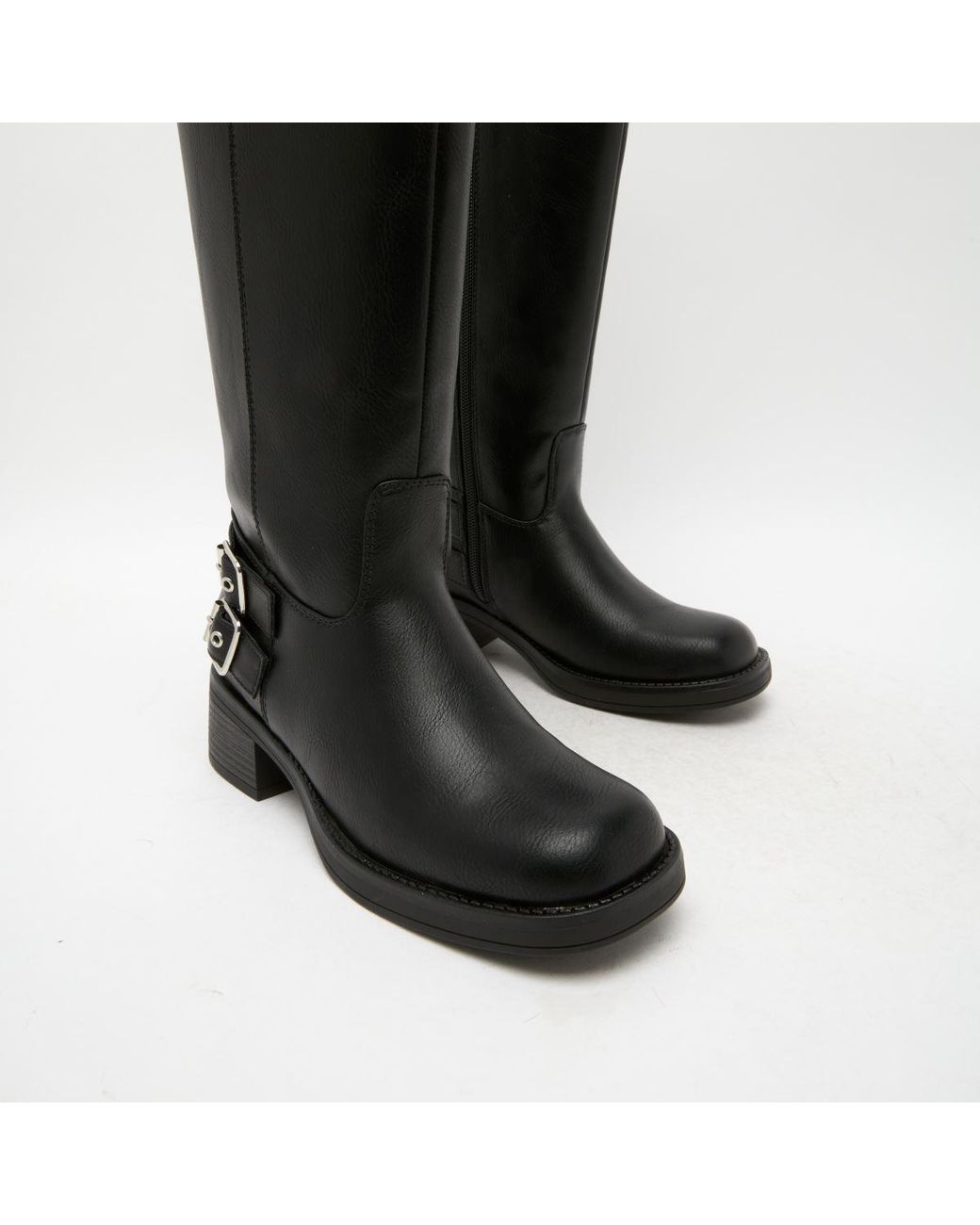 Schuh Black Disk Buckle Biker Boots